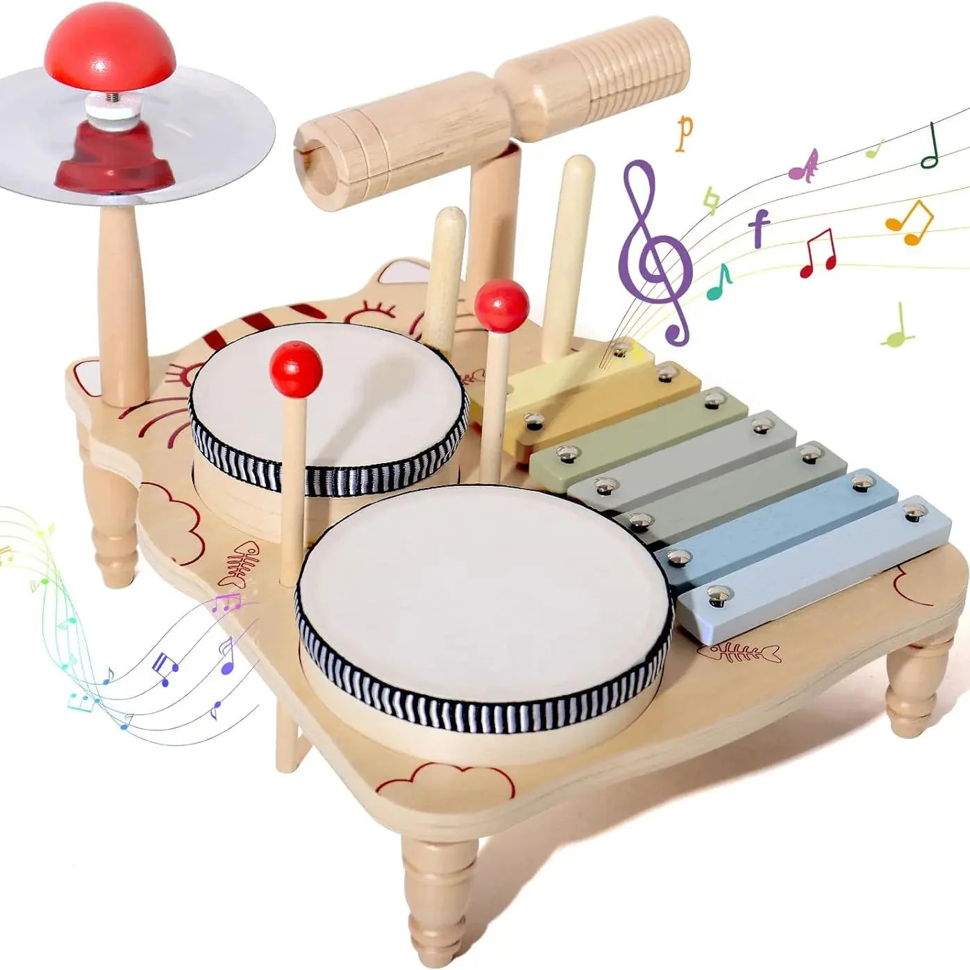 Wooden Xylophone Drum Combo – Montessori Musical Instrument Set for Toddlers