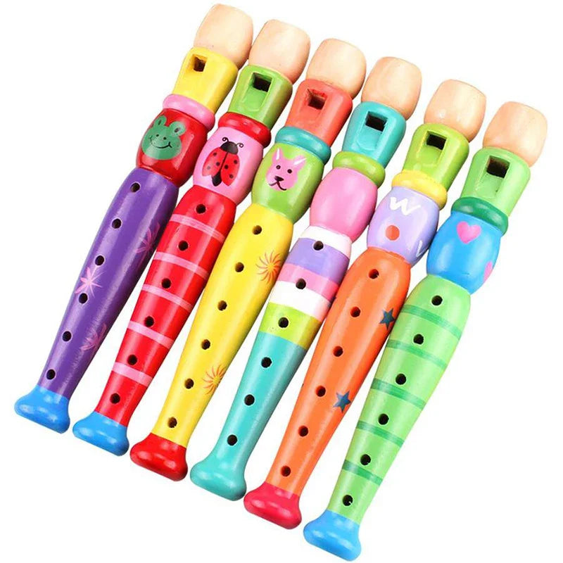 Wooden Cartoon Flute – 6-Hole Musical Toy Instrument for Children
