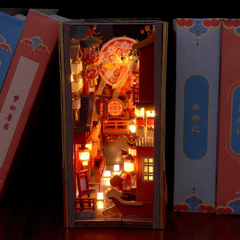 Tang Dynasty Book Nook – Retro Wooden DIY Miniature Dollhouse Decor Kit