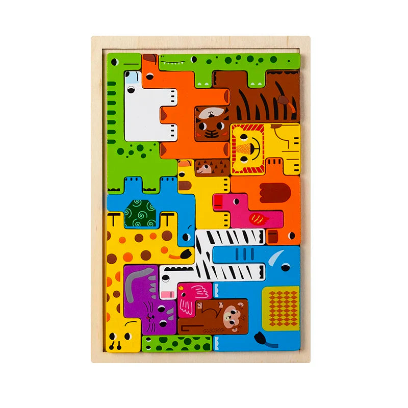 Montessori Wooden Animal Transport Puzzle – Educational Playset for Kids