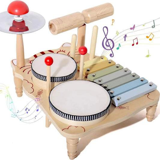 Wooden Xylophone Drum Combo – Montessori Musical Instrument Set for Toddlers