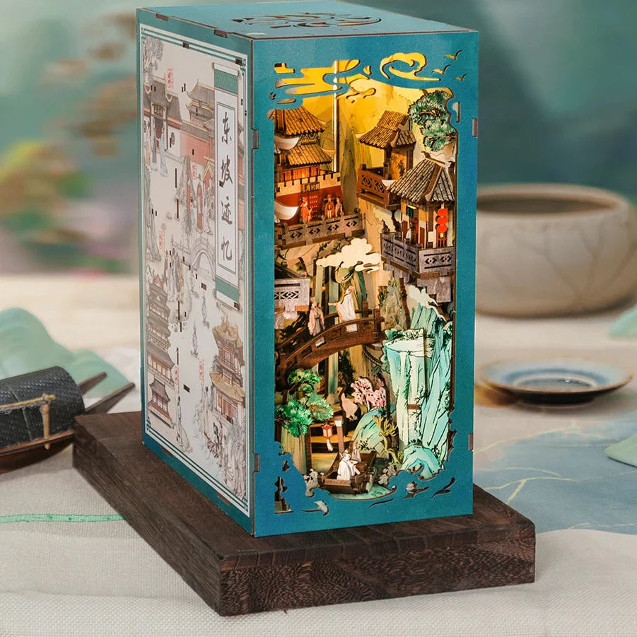Antique Style Book Nook – 3D Wooden Dollhouse with Touch Light Puzzle Kit