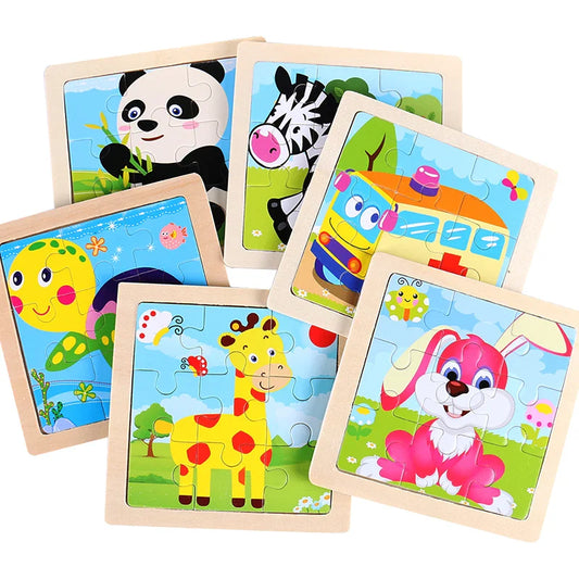 Kids Montessori Jigsaw Puzzle – Cartoon Animal and Vehicle Wooden Set