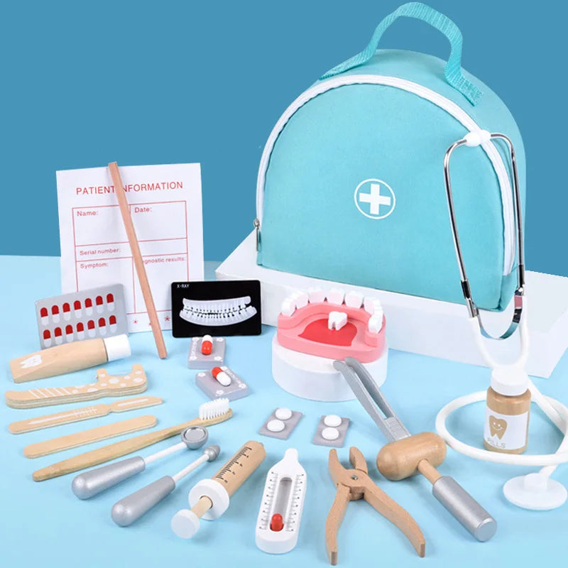 Wooden Doctor Set for Kids, Educational Role Play Toy for Ages 3+, Dentist Simulation Playset